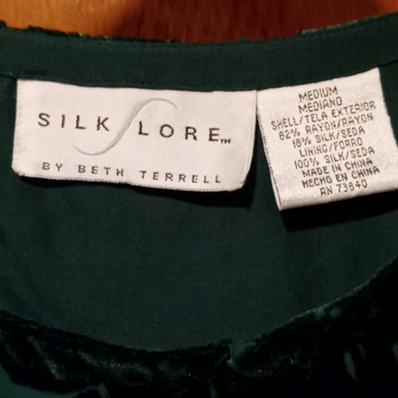 Silk Lore Green Velvet Top w/ Scarf, M #0079 - Picture 2 of 5
